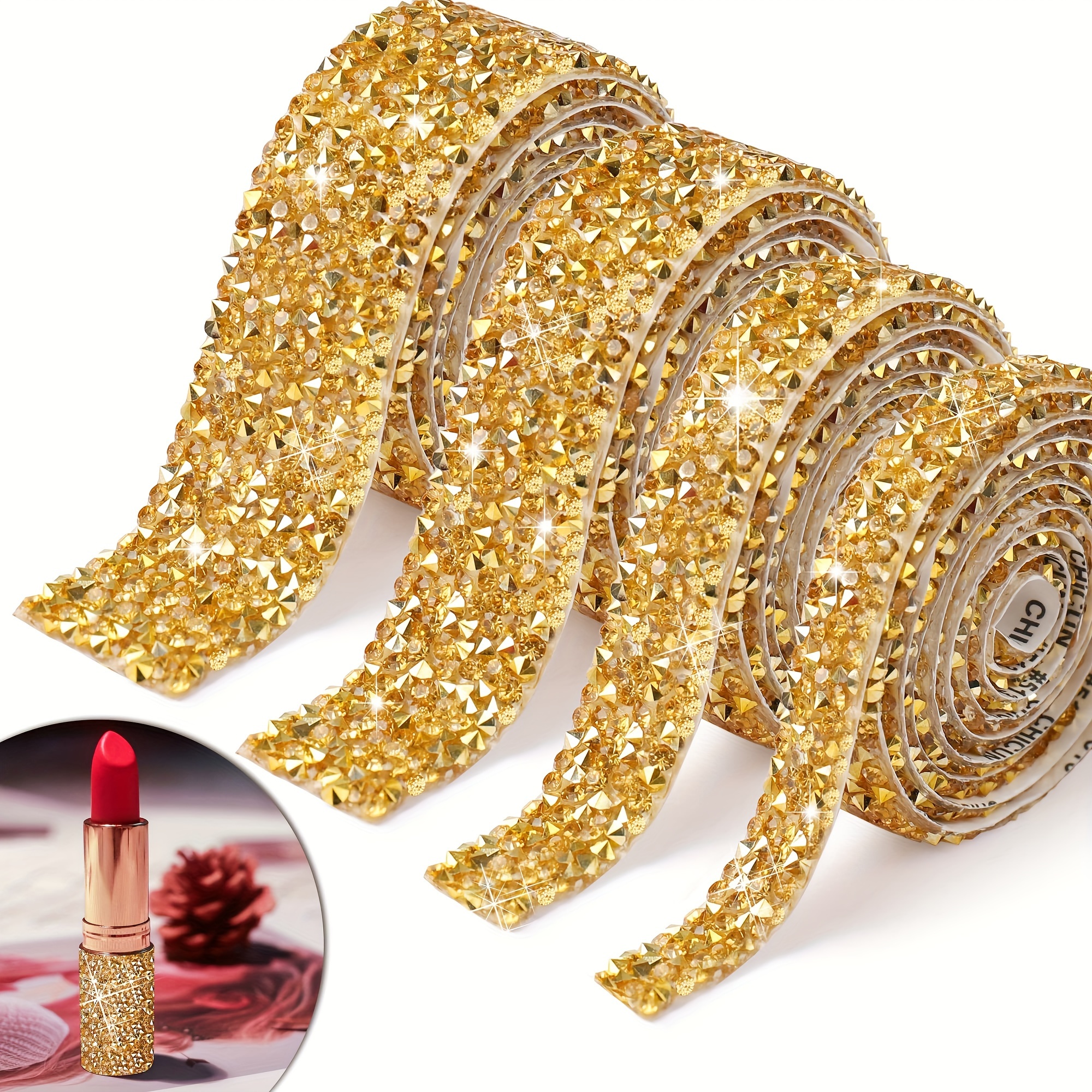 

Self-adhesive Rhinestone Ribbon Tape - 1 Yard Roll - Sparkling Crystal Diamond Sticker Strip For Diy Crafts, Wedding, Party, Car, And Mobile Phone Decoration - Plastic Material