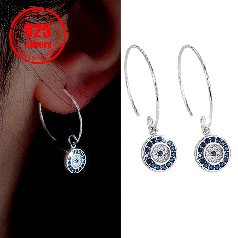 

Vana Classic Evil Eye Drop Earrings 925 Sterling Silver, 2pc Set, Synthetic Zirconia , No Plating, , Gift For Her, Party Accessory, Suitable For All , Valentine's Day Present - . Weight 1.8g