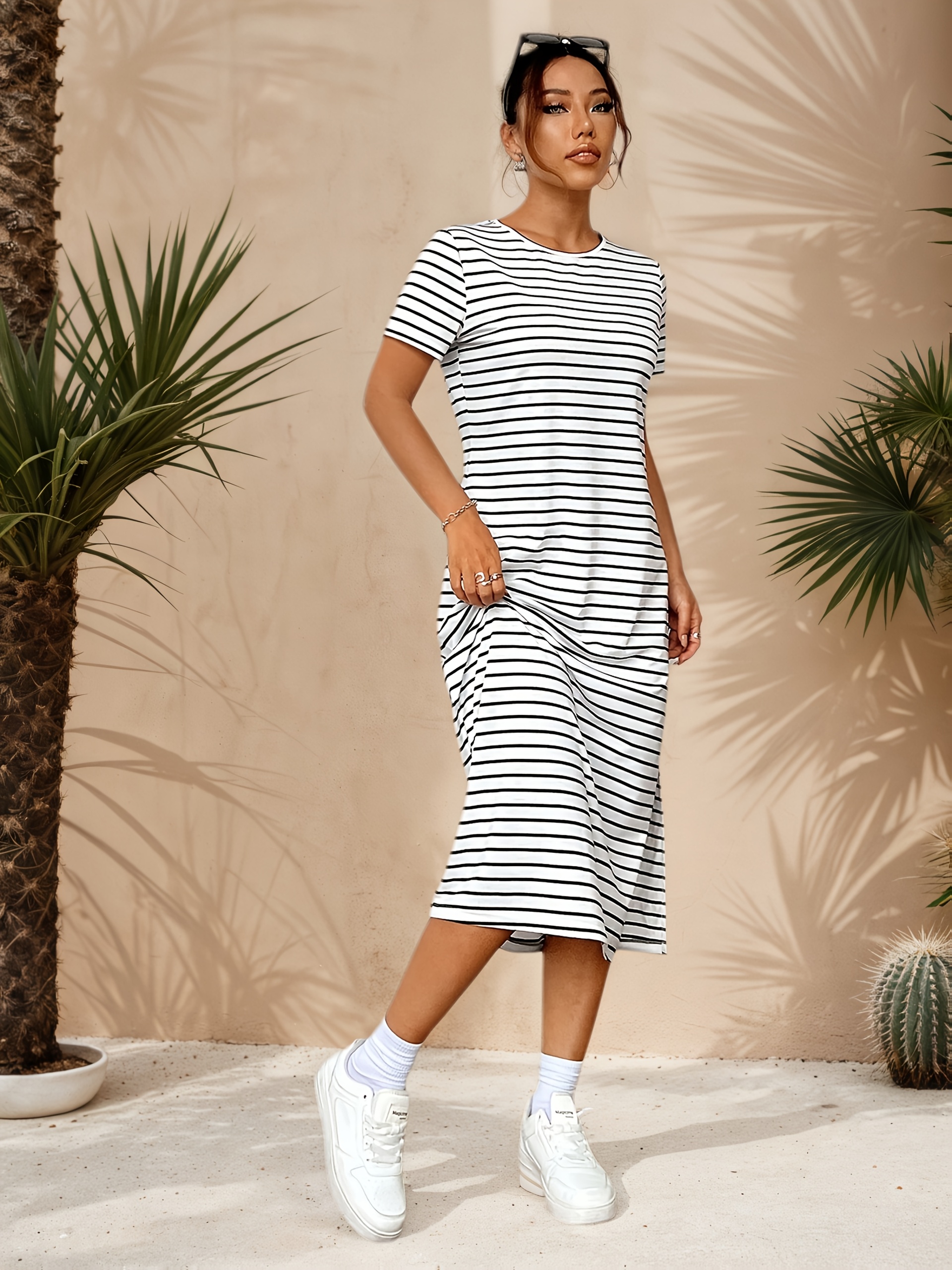 black white vertical striped dress and Stripe T Shirt Dress, Modern Minimalist Stripe Dress, Vertical Short Sleeve Dress, Monochrome Stripe 1 x Womens Dress Care Instructions Black & White Striped Gothic