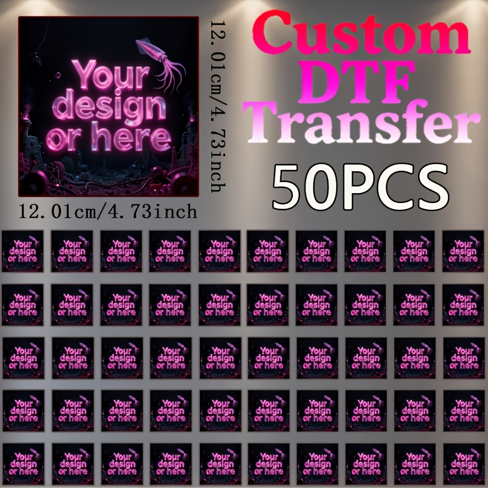 TEMU 50pcs Of Custom-designed Photo Text, Washable Heat Transfer Stickers, Patches, Transfer Stickers, , Pvc, Dtf Technology, And, Bright Patterns,