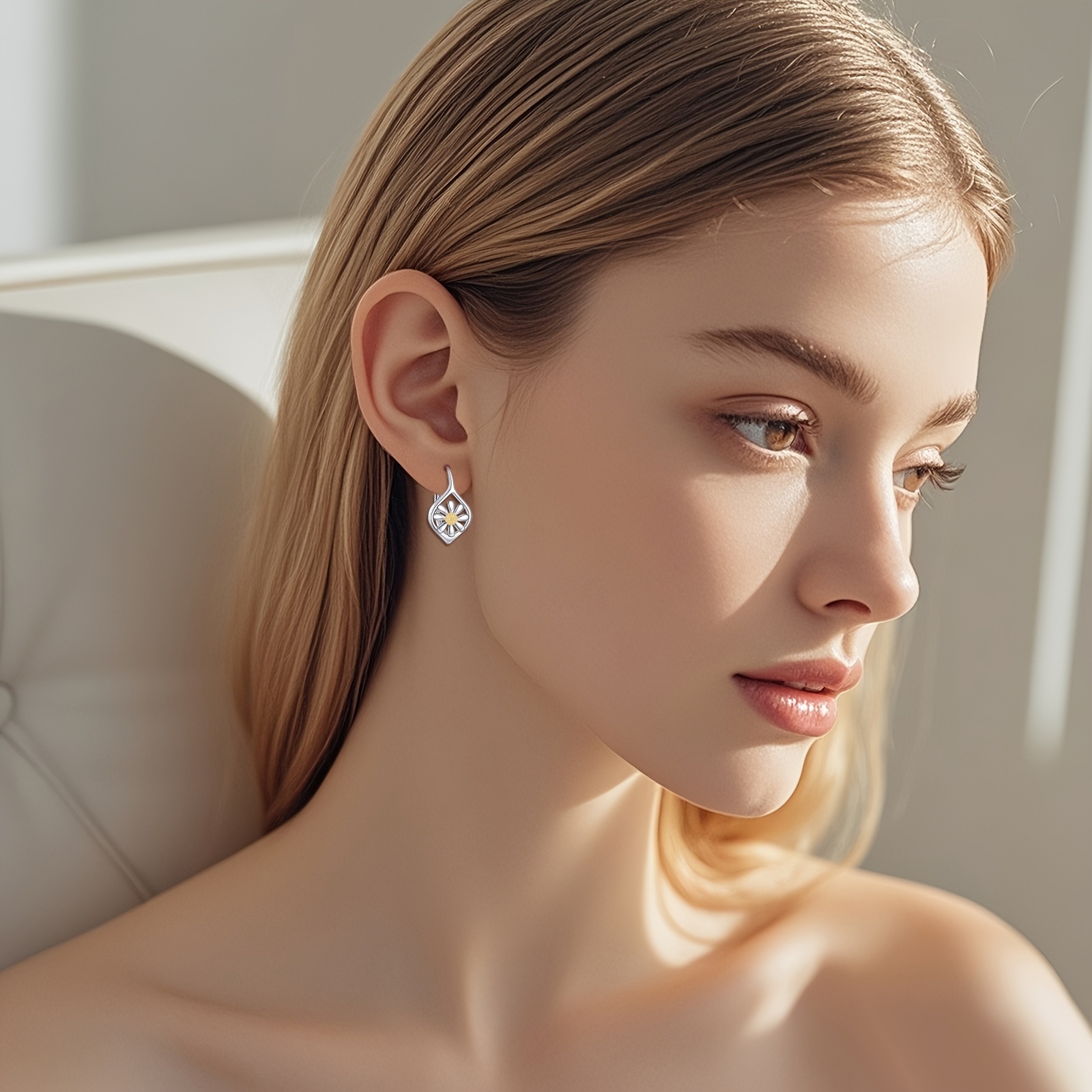 daisy earrings for women sterling silver daisy dangle drop earrings dainty flower leverback jewelry for women Product details 1