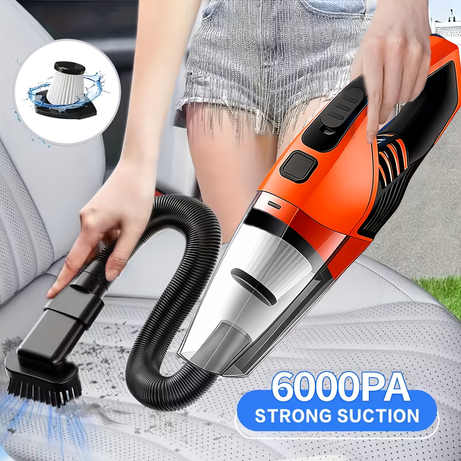 handheld car vacuum cleaner 6000pa super suction 1800mah battery     5 additions auto interior cleaning household pet cleaning compact portable design boymoo brand