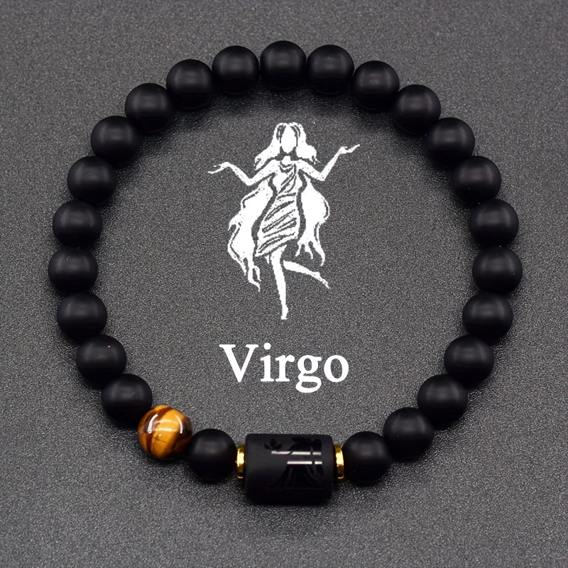 Natural Stone Elastic Bracelet - 12 Zodiac Signs, Card Design for Couples, Perfect Valentine's Day or Birthday Gift