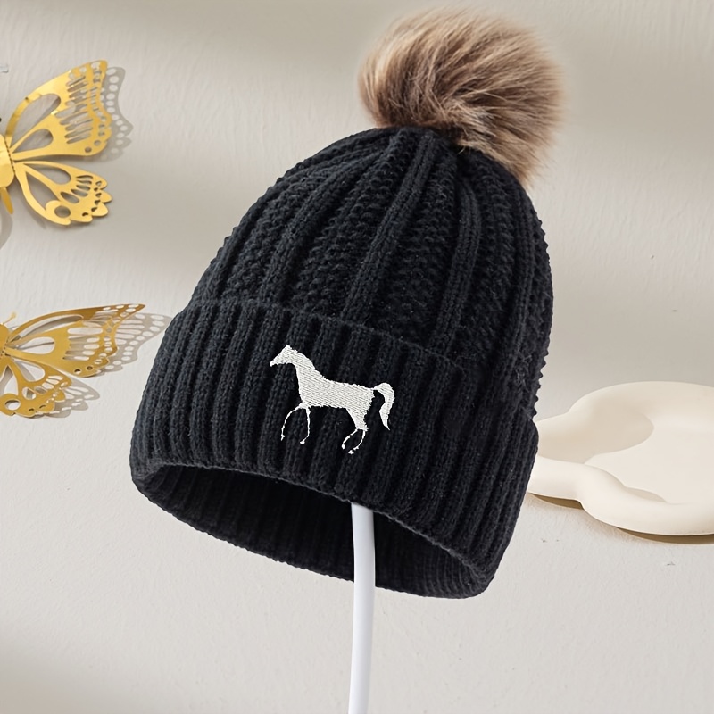 TEMU Chapeau chaud automne et hiver pour femmes, broderie de , chapeau uni polyvalent européen et américain, épais, style d'extérieur, protection des
