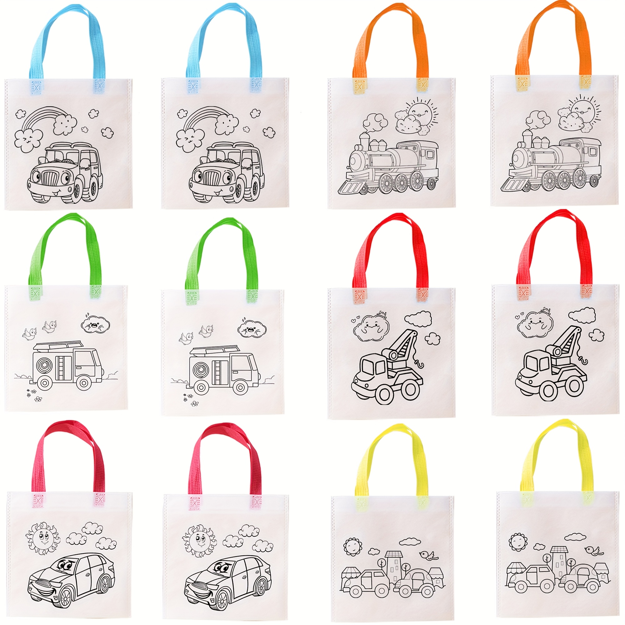 Image of 12pcs Car Diy Gift Bags, Bulk Self- Gift Wrapping Bags With 6 Different Vehicle Designs, Best Birthday Party Theme, Crafts, Party Decorations To , Colored Paintbrushes Not Included