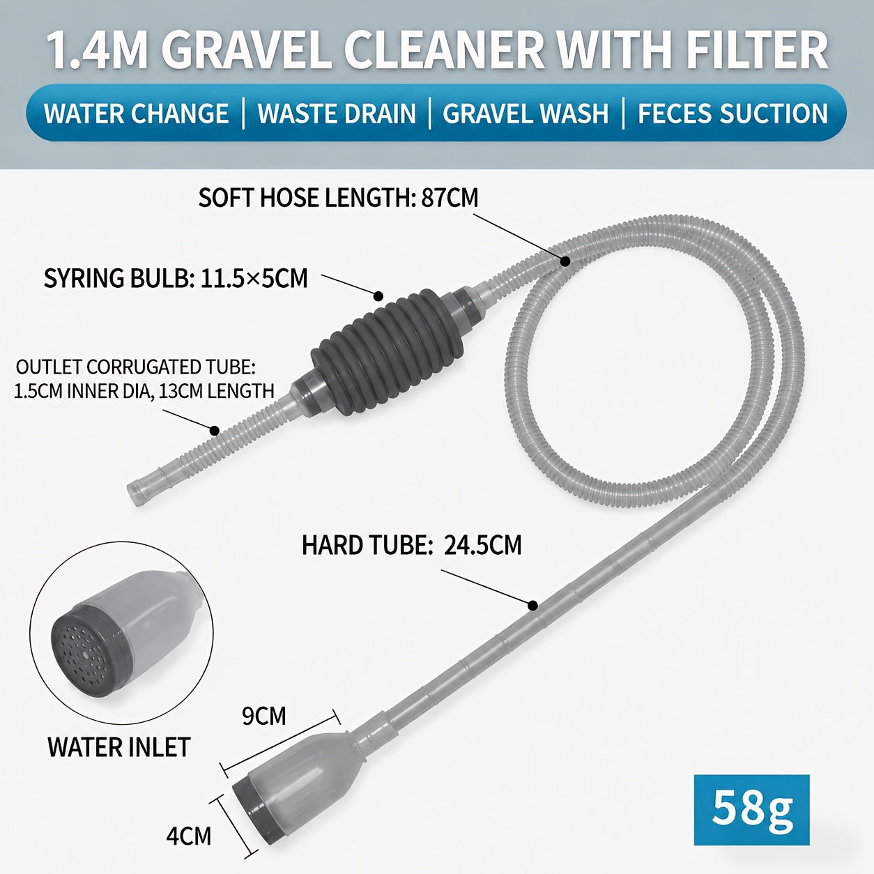 TEMU Manual Siphon Water Changer For Aquariums, Segmented Water Pump, Fish Tank Waste Suction And Sand Cleaning Tool With Valve, Transparent Hard