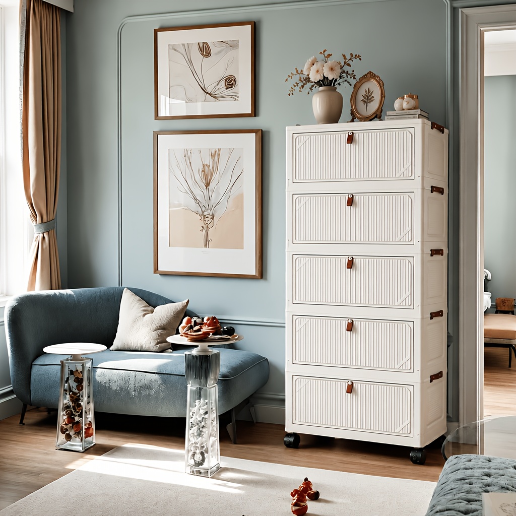 TEMU Thickened, Large-capacity, Wide-profile, Multi-tier Folding Cabinet Designed For Storage And Organization. It Features Stylish Colors And