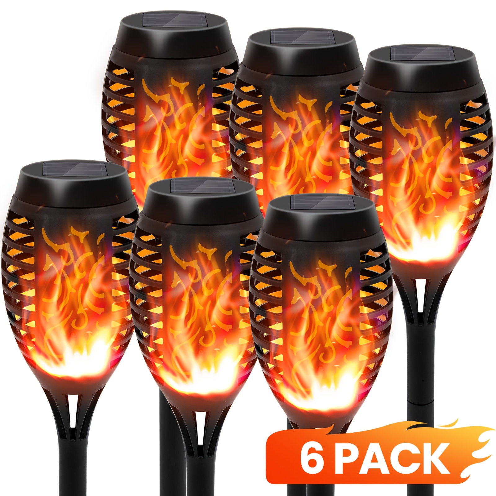 TEMU Solar Landscape Torches 6pcs, Realistic Simulated Flame Led Solar Stake Lamps, Weatherproof Outdoor Torch Lights, Auto Decorative Landscape