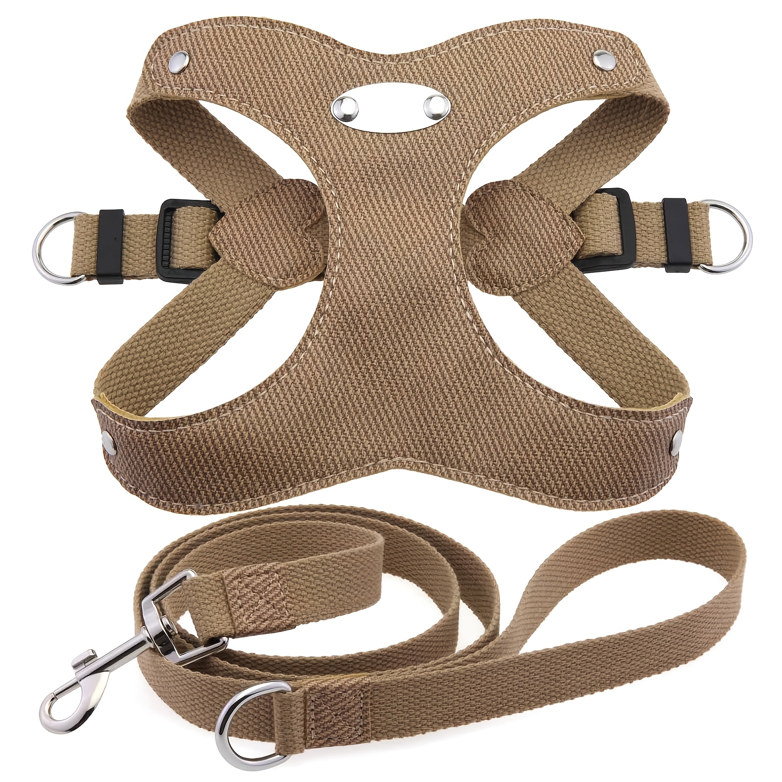 TEMU 1pc Laser Customizable Name And Logo -shaped Decorative Dog Harness And Leash Set, Adjustable No-pull Pet Vest Harness With Metal D-ring, Soft