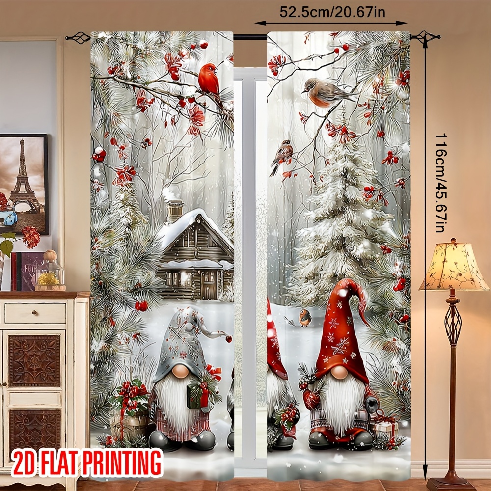 TEMU 2d Flat - 2d Flat - Set Of 2d Printed Curtains, Ideal For Christmas Decor Featuring And Trees, Made Of Polyester, Great For Home Use In Bedrooms