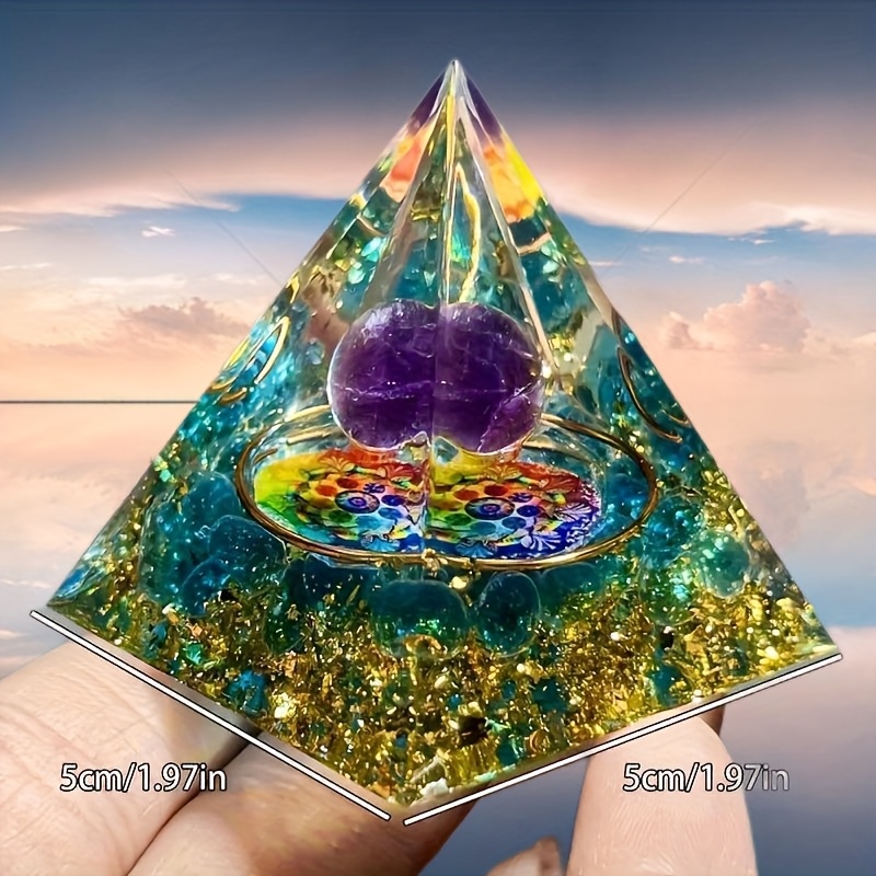 Image of 1pc Orgone Pyramid Set With Amethyst Ball And Blue Glass Mandala - Elegant Crystal Decoration For Home And Office, Including Transparent Crystal, Rose , Office Desk And Interior Decoration
