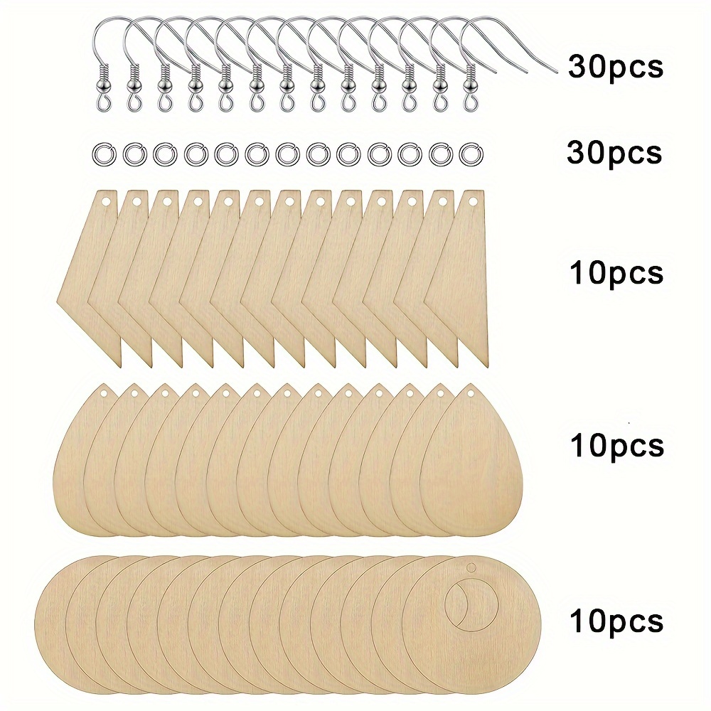 Image of 90pcs Sublimation Earring Blanks Bulk, Unfinished Wood Earrings Teardrop Pendants, Earring Findings Wood Blanks For Women Diy Earring Earrings Accessories
