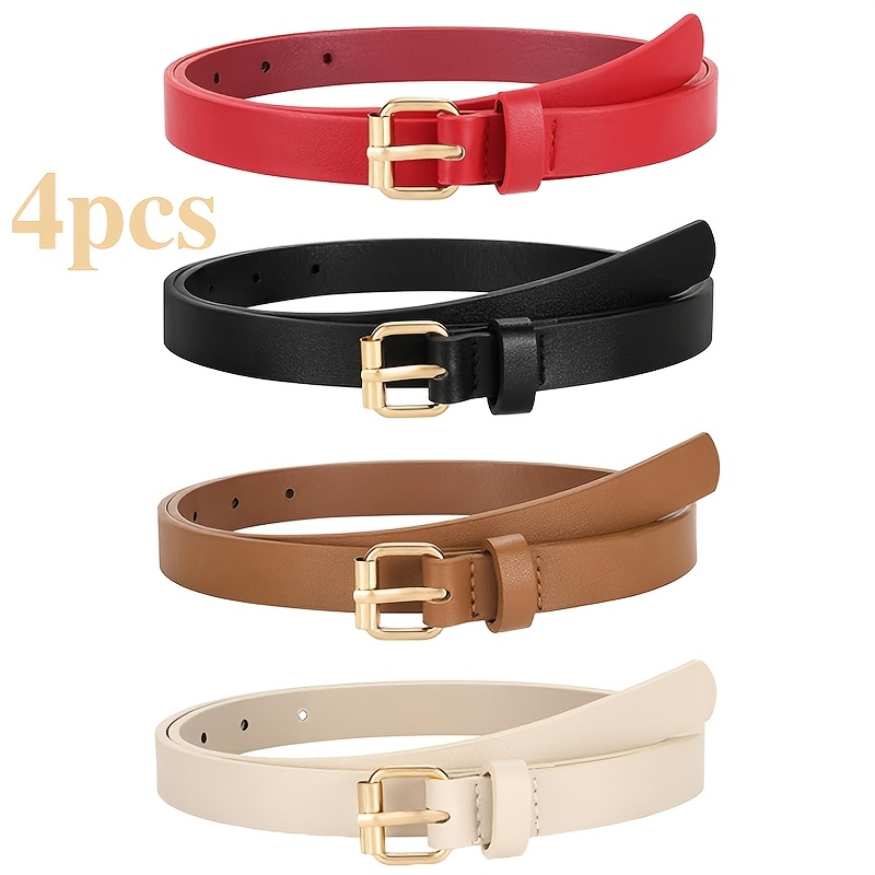 TEMU Lot de 4 ceintures pour femme, ceinture fine et fine en PU polyvalente, et simple, pour toutes , à avec des robes, des pantalons décontractés,