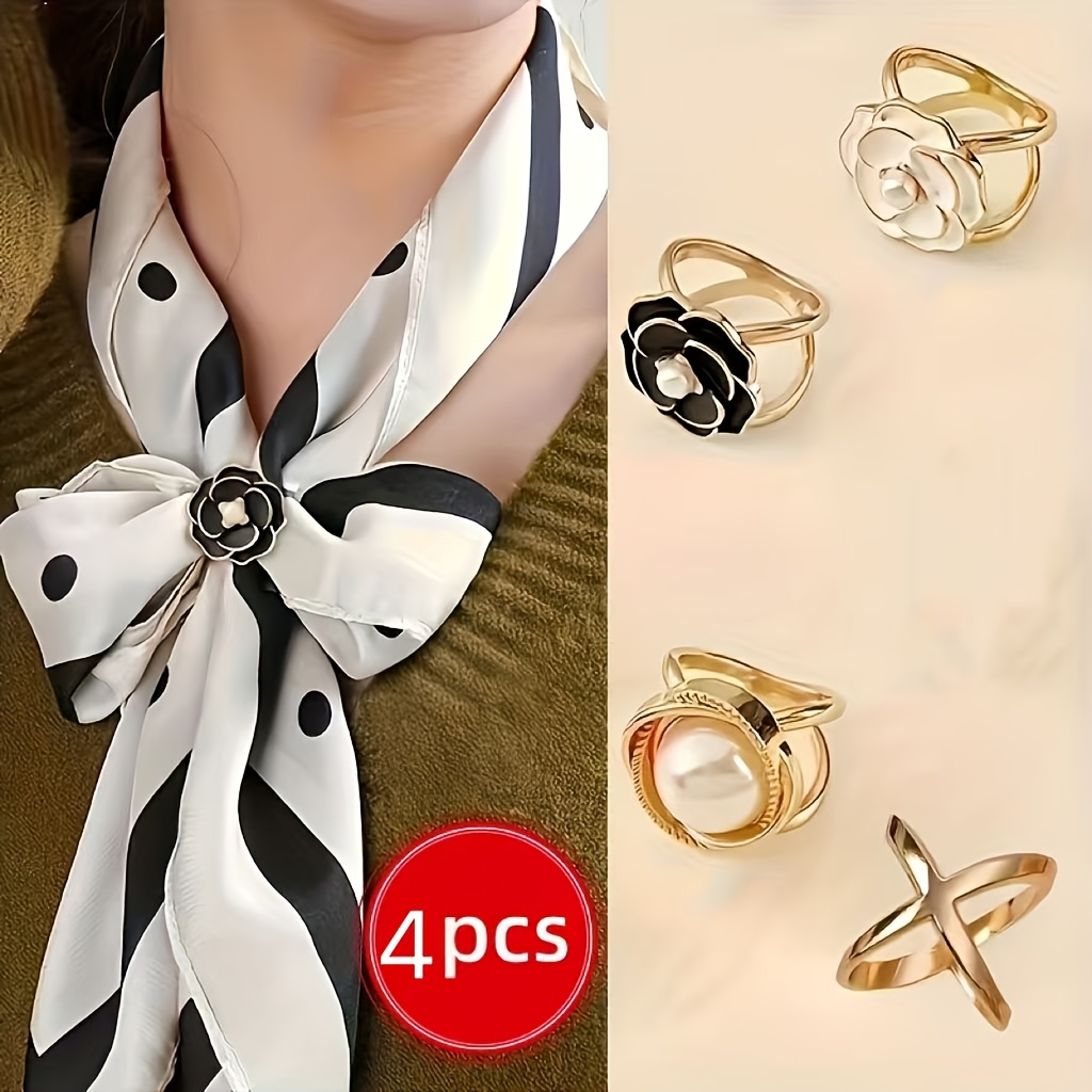 TEMU 4pcs Pince à Écharpe Dorée Tendance Facile à Utiliser, Décoration, Pince à Manteau Double Usage, Accessoire Réglable - Convient pour Écharpe,