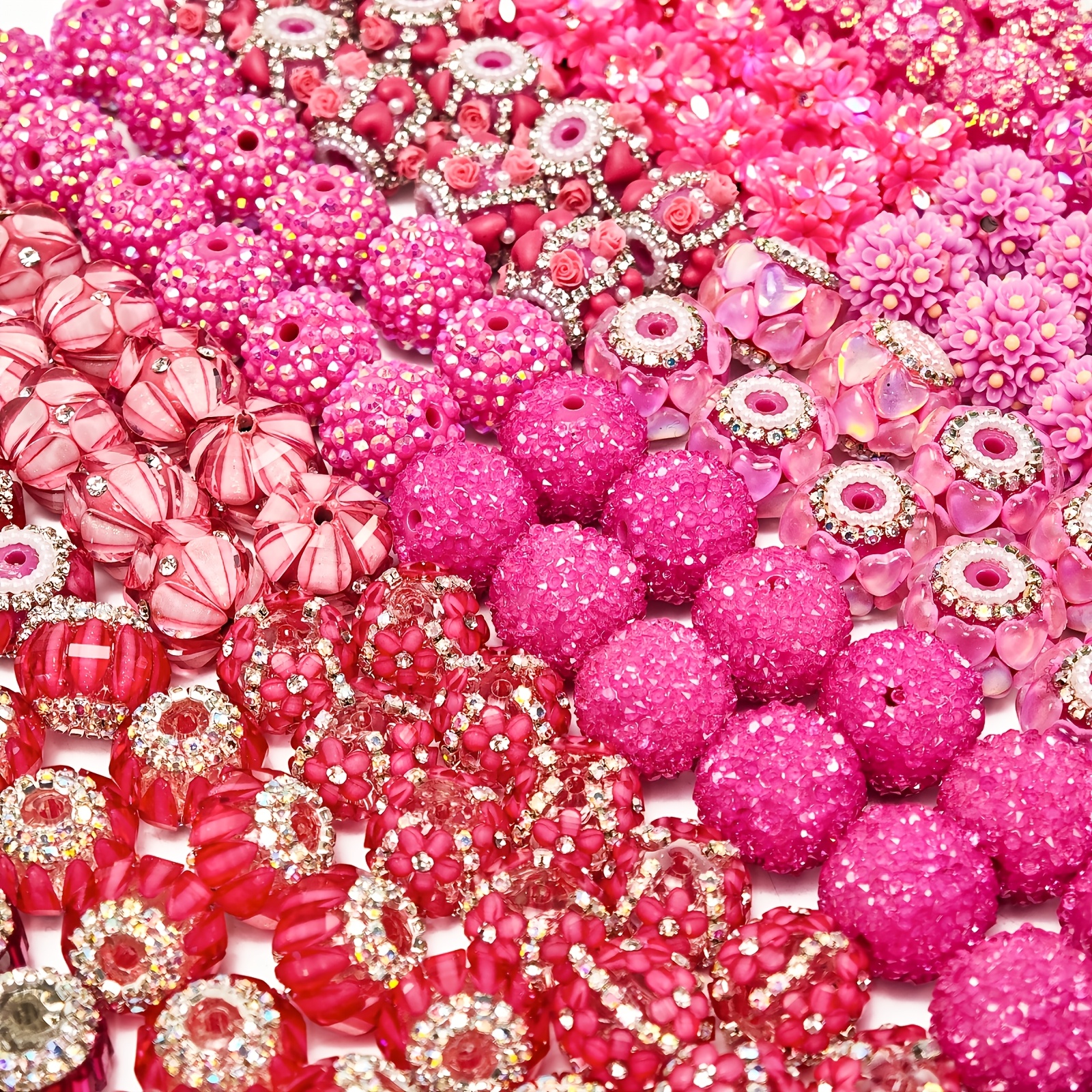 TEMU Fflfuu Ccdcll 10pcs Rose Love Heart & Flower Resin Beads, -embedded, Diy Loose Beads, Suitable For Bracelet And Necklace Making, Enthusiasts'