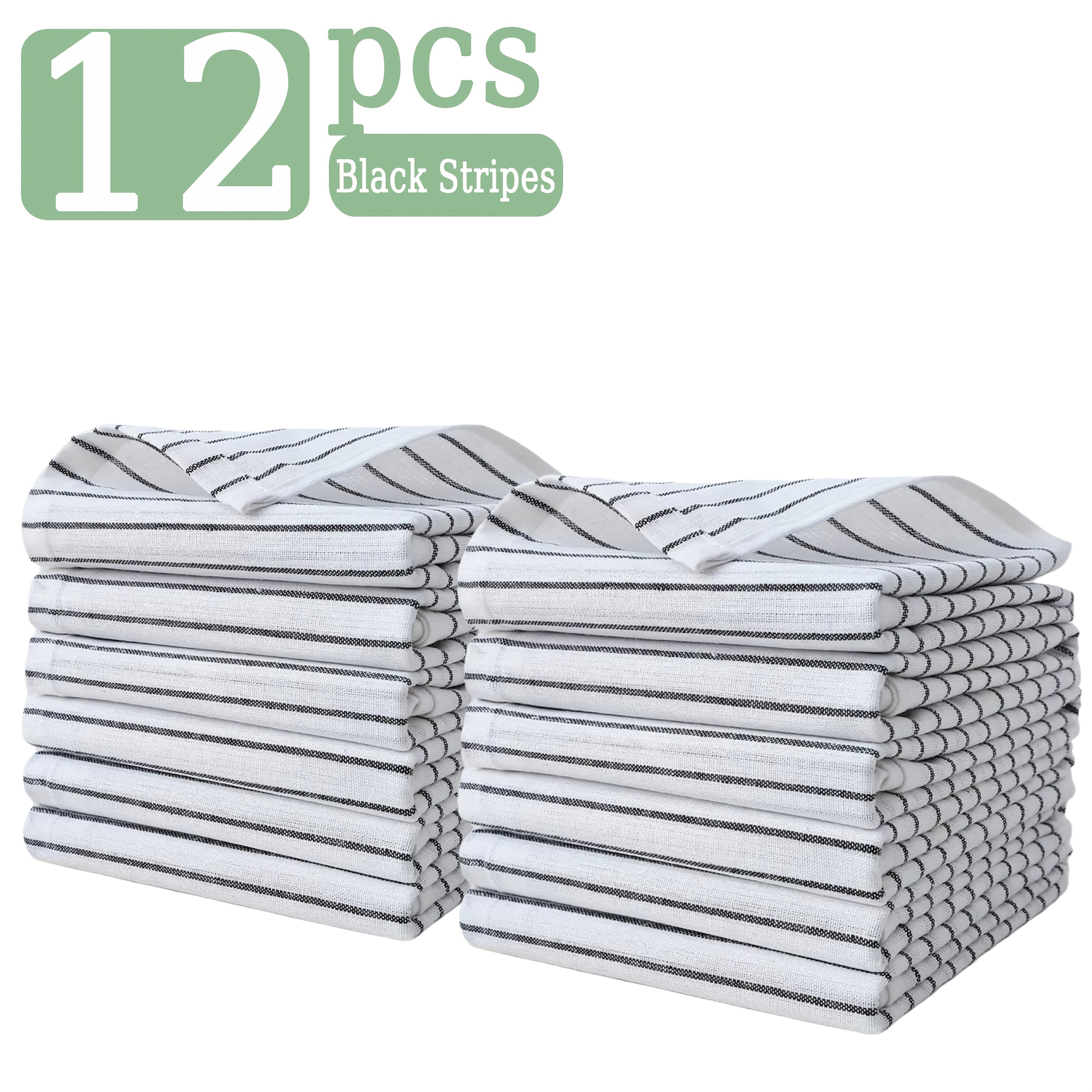 6/12pcs Classic Black & White Striped Kitchen Towels - Reusable, Cotton, Large Rectangular Dish Cloths Black Series Tea Towel, 50X70cm