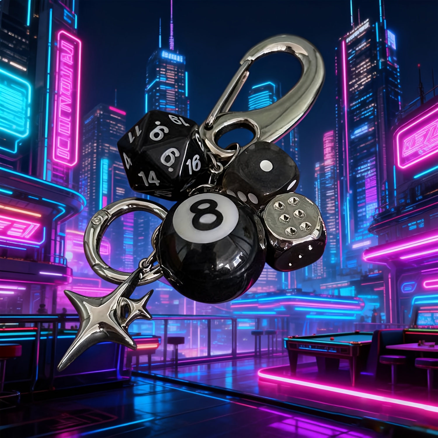 TEMU 1pc Black 8 Dice Keychain- Gothic Acrylic Bag Charms & Waist Accessories, Multi-style Stacking Gift For Fashion/tiktok Trends, Initial Keychains