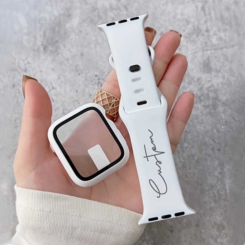 [Personalizirano] Ime po 2 kosa steklena torbica in pašček za Apple Watch Band 44 mm 40 mm 45 mm 41 mm 38 mm 42 mm športni pašček zapestnica za