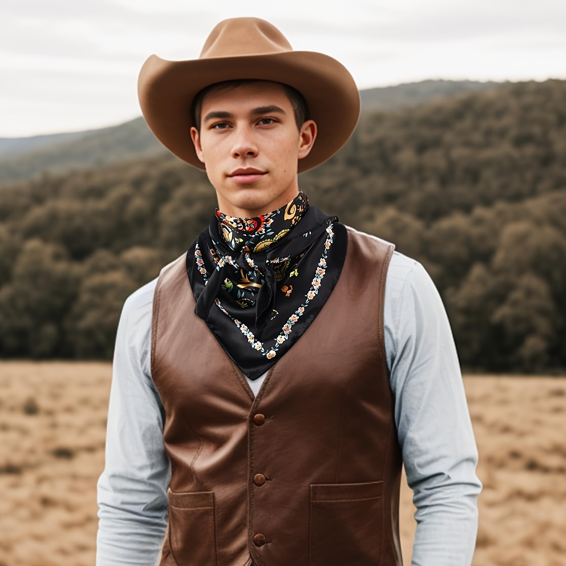 mens large western cowboy scarf polyester vintage bandana - Temu