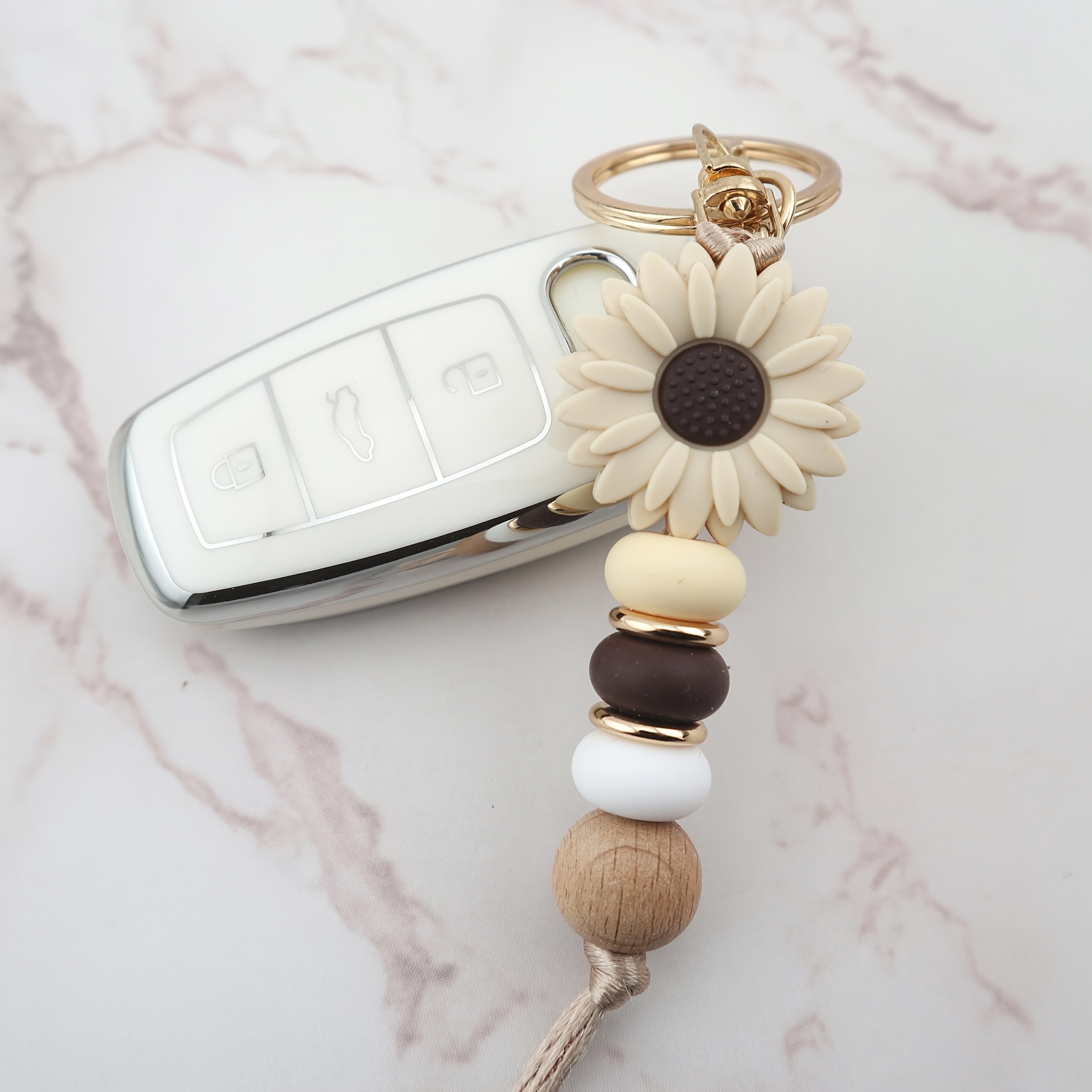 

Chic Floral Silicone Bead Keychain - Cute Car & Wallet Charm, Lobster Clasp, Perfect New Year Gift For Women