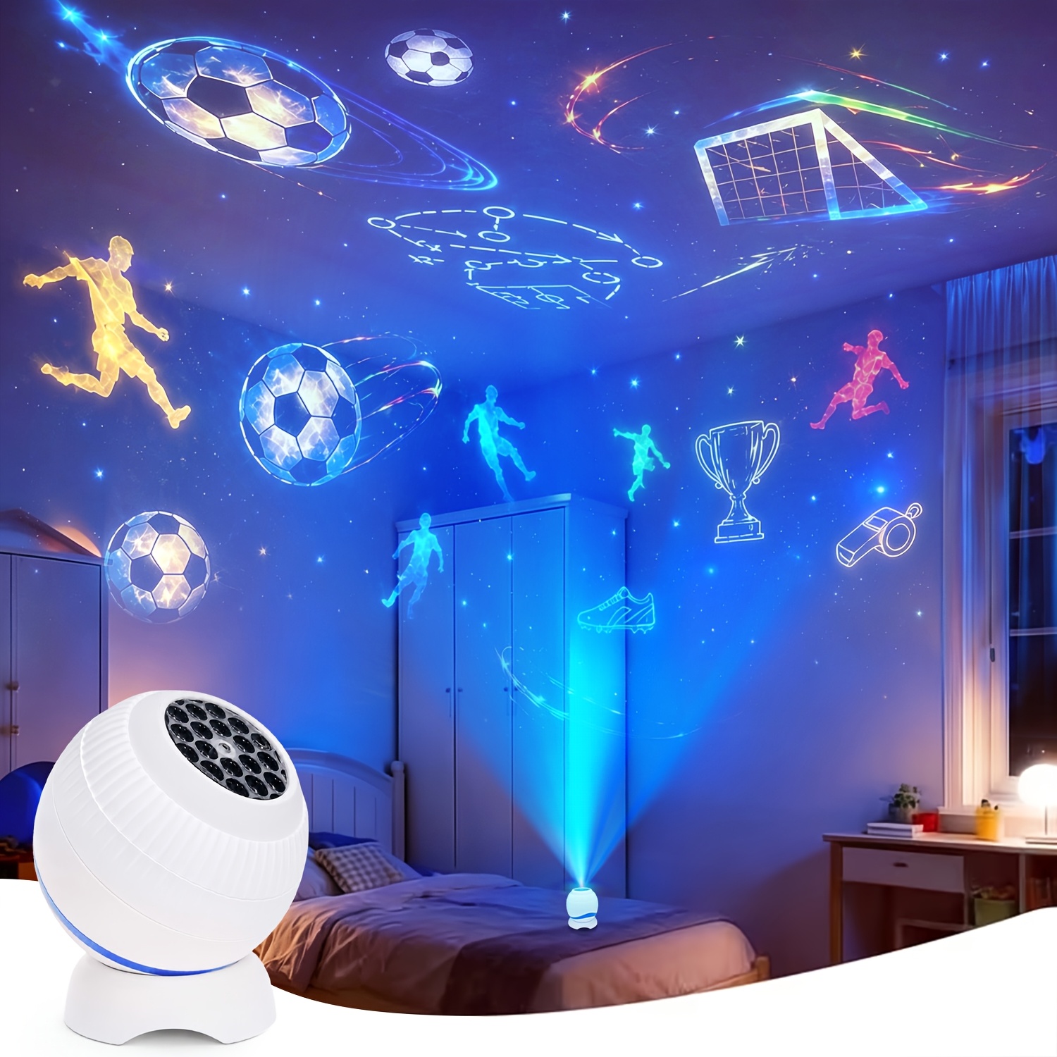 TEMU Lampe à projection sur le thème du football, Veilleuse animaux , Convient pour , salons, plafonds et murs de dortoir, Décoration lumineuse ciel