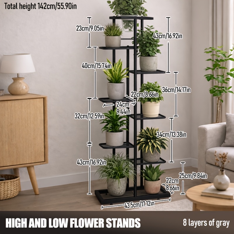 TEMU Support de Plantes Métallique à Plusieurs Niveaux, Présentoir à Fleurs Autoportant pour Intérieur