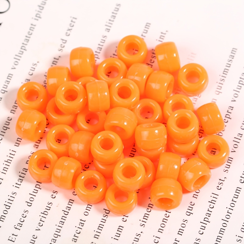 TEMU 120pcs Orange Large Hole Bucket-shaped Acrylic Pony Beads, Solid Round Spacer Beads, For Bracelet Braid Jewelry Making Materials