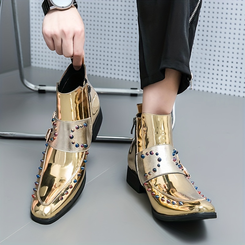 golden boots top fashionable dress shoes with side zipper for men women durable rubber sole details 0