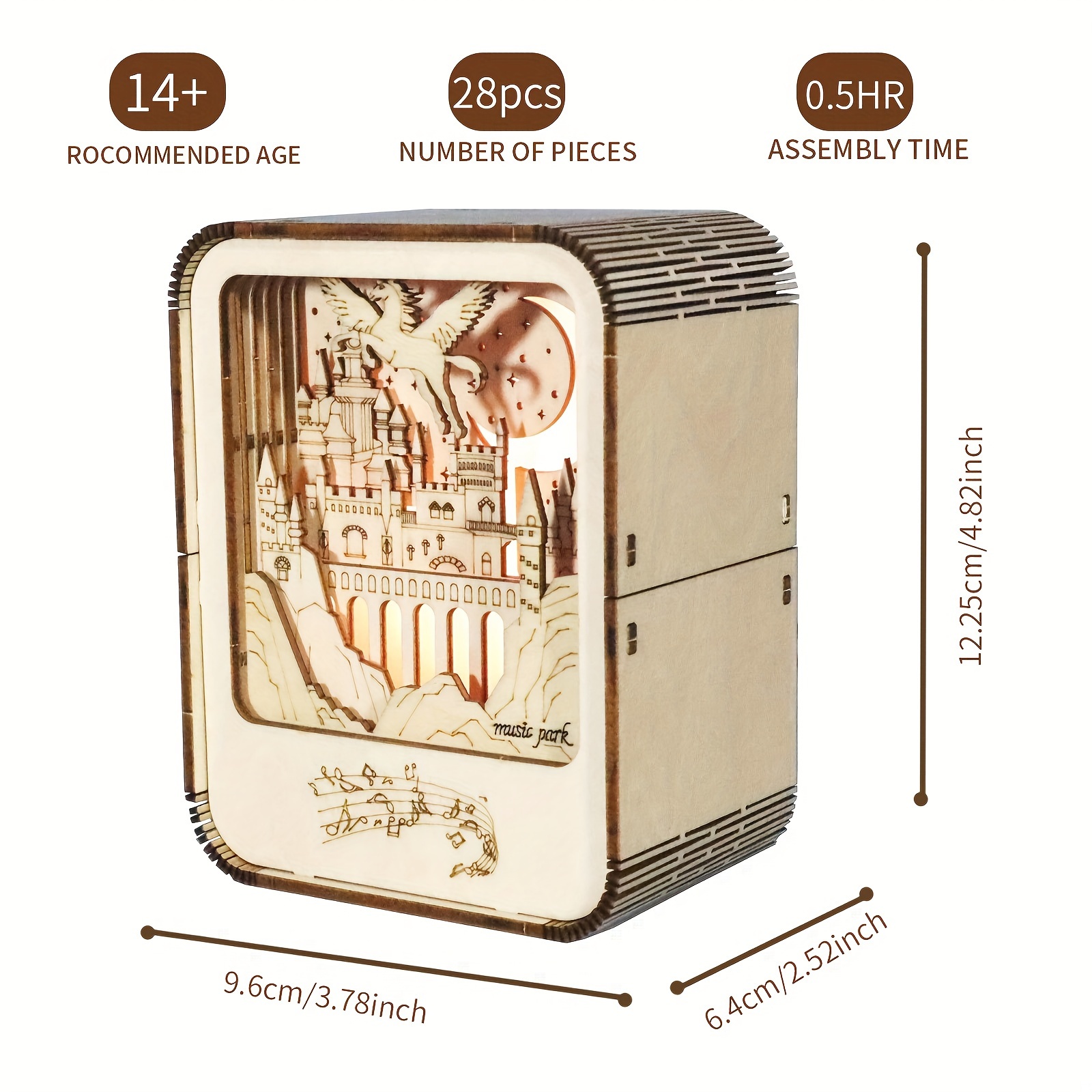 3D Wooden Pegasus Castle Music Box DIY Puzzles