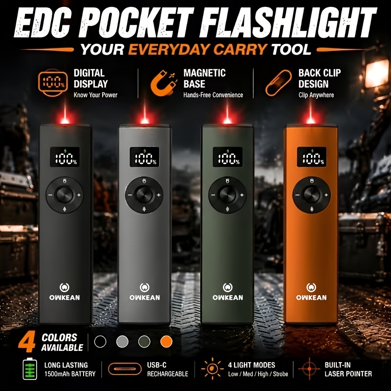 EDC Flashlight with Aluminum Alloy Body, Magnetic Base And Multi-Functional Metal Back Clip, USB-C Charging, Red Light And SOS Mode, Suitable for Camping, Outdoor Work, And Daily Carry