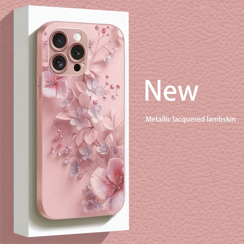 

Luxury Floral Lambskin Phone Case For Iphone Series, Anti-fall Protection With Elegant Design, Metallic Lacquered Finish, Enhanced Durability Features