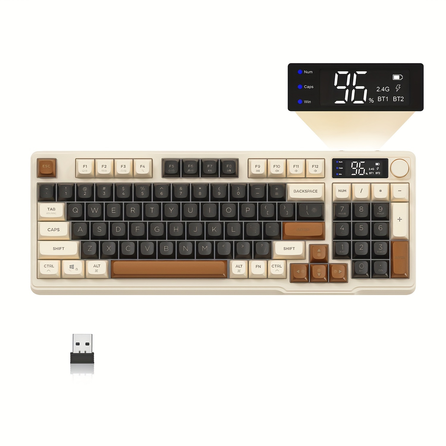 

M96 Wireless Gaming With Display Screen & Knobkeyboard, Silent Membrane Switches Membrane Keyboard With Multimedia Keys, Bt 5.0/2.4ghz Rechargeable 94key Led Lighting Keyboard For Win/mac