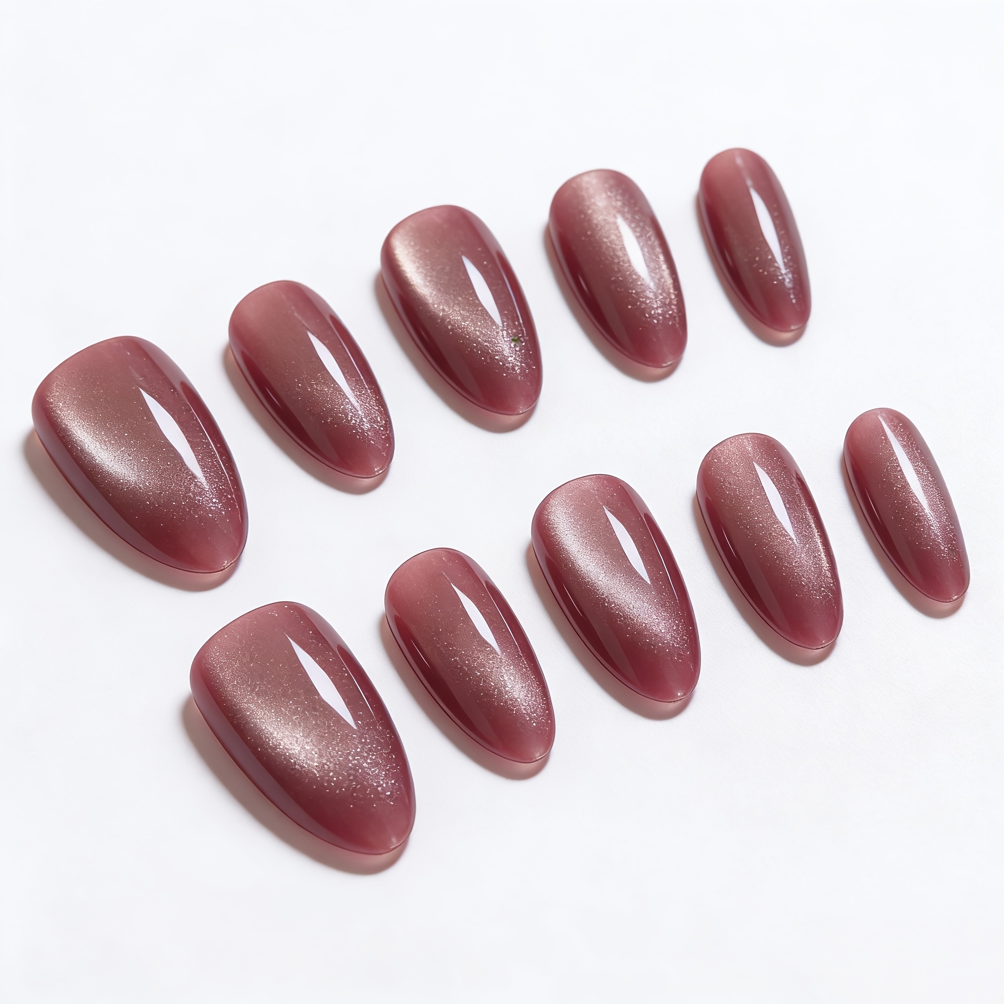 TEMU Set van 30 Premium Bruine Kattenoog Afneembare Druk-op Nagels, Lichte Luxe Bruine Kattenoog Druk-op Nagels, Afneembare Manicure