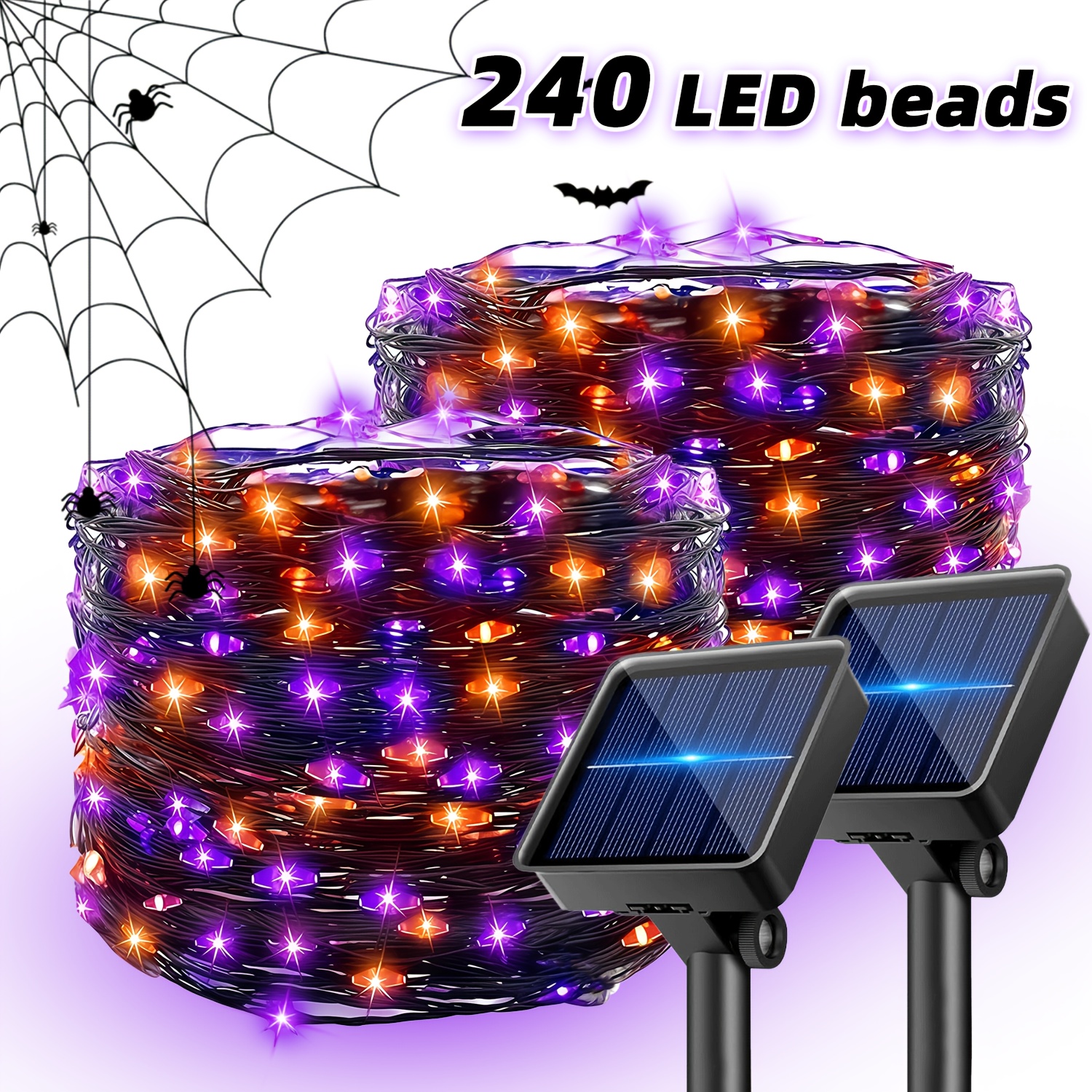 TEMU Half Pack Of Purple-orange Fairy Lights, Measuring 45.9/91.8 Feet, Solar Energy, Featuring 120/240 Leds, With A Smart Light Sensor That Charges