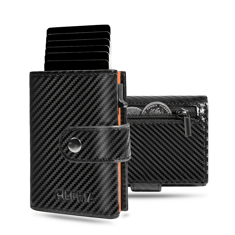 TEMU Men's New Carbon Fiber Wallet, Holds 9-12 Cards With Id Window Slot And Pop-up Card Holders For Credit & Business Cards - Sleek , Perfect Gift