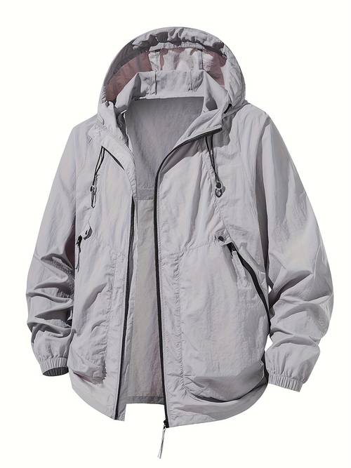 mens lightweight summer outdoor jacket with large zippered pockets breathable quick drying and hiking rock climbing and fishing spring and hooded design zippered jacket