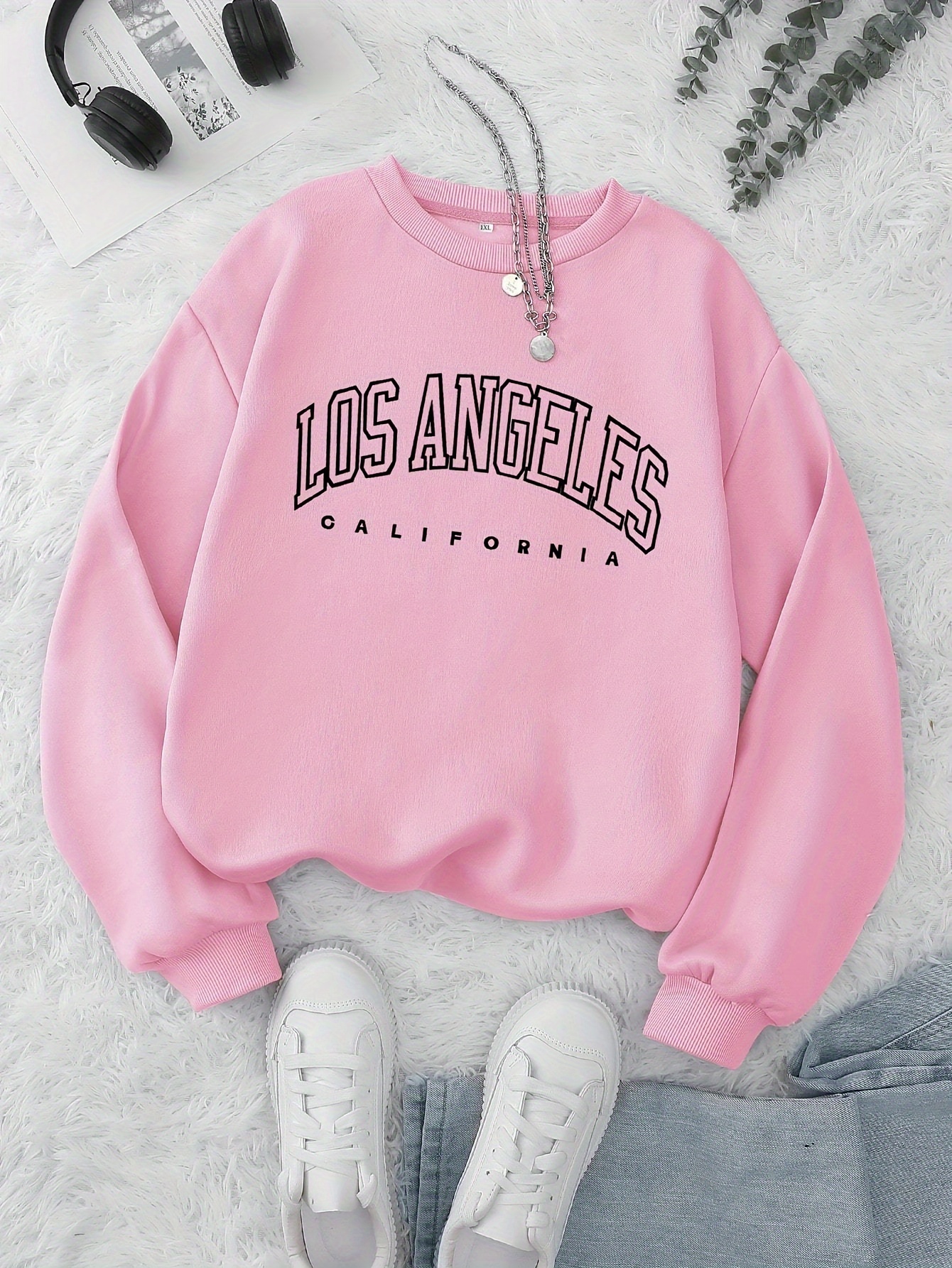 Los Angeles Print Preppy Sweatshirt, Long Sleeve Crew Neck Casual  Sweatshirt For Winter & Fall, Women's Clothing