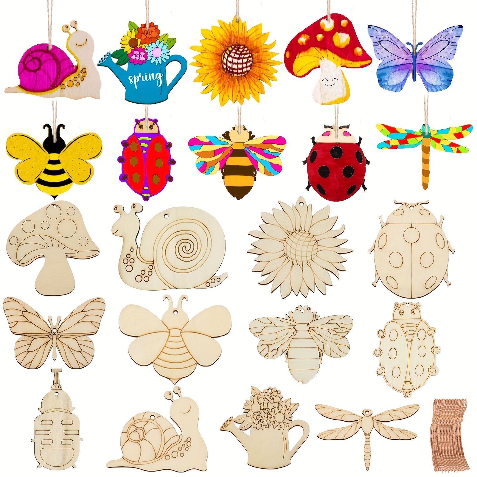 24pcs insects wooden crafts set diy craft set wooden craft set with 12pcs of wood and 12 string diy birthday crafts suitable for creative gifts party decoration holiday gifts