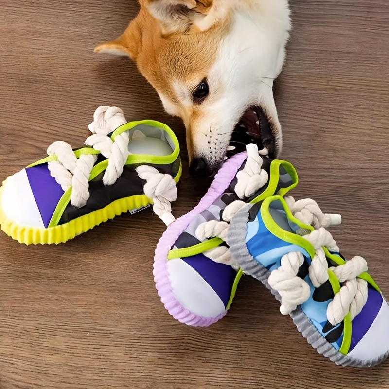 

Interactive Dog Shoe Toy With Rope Laces And Bells - Durable Canvas Material, Suitable For All Breed Sizes