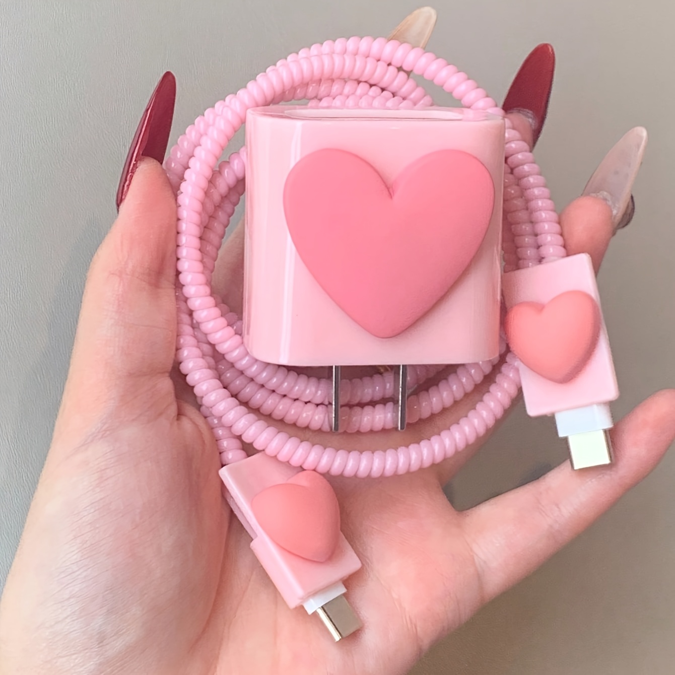 TEMU 4pcs/Set de Couverture de Protection de Chargeur Rose Beauté 18/20W, Anti-Casse, Couverture de Protection de Câble de Données