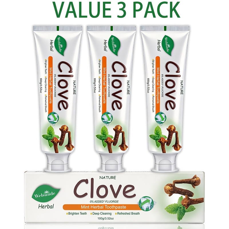 3pcs Teeth, Natural Mint Herbal Toothpaste, 0% Fluoride, Mint Flavor, Deep Cleaning, Brightening, , Gentle Gum Care, Fluoride-free Daily Oral Care For , Natural For Healthy Teeth