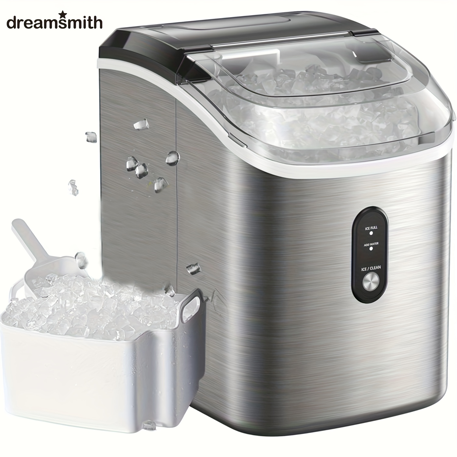 

Dreamsmith 33 Lb Chewable Pellet & 26 Lb Bullet Ice Maker - Stainless Steel, Self-cleaning With Ice Scoop & Basket, Operation For Home/kitchen/camping/rv, Manual Water Fill