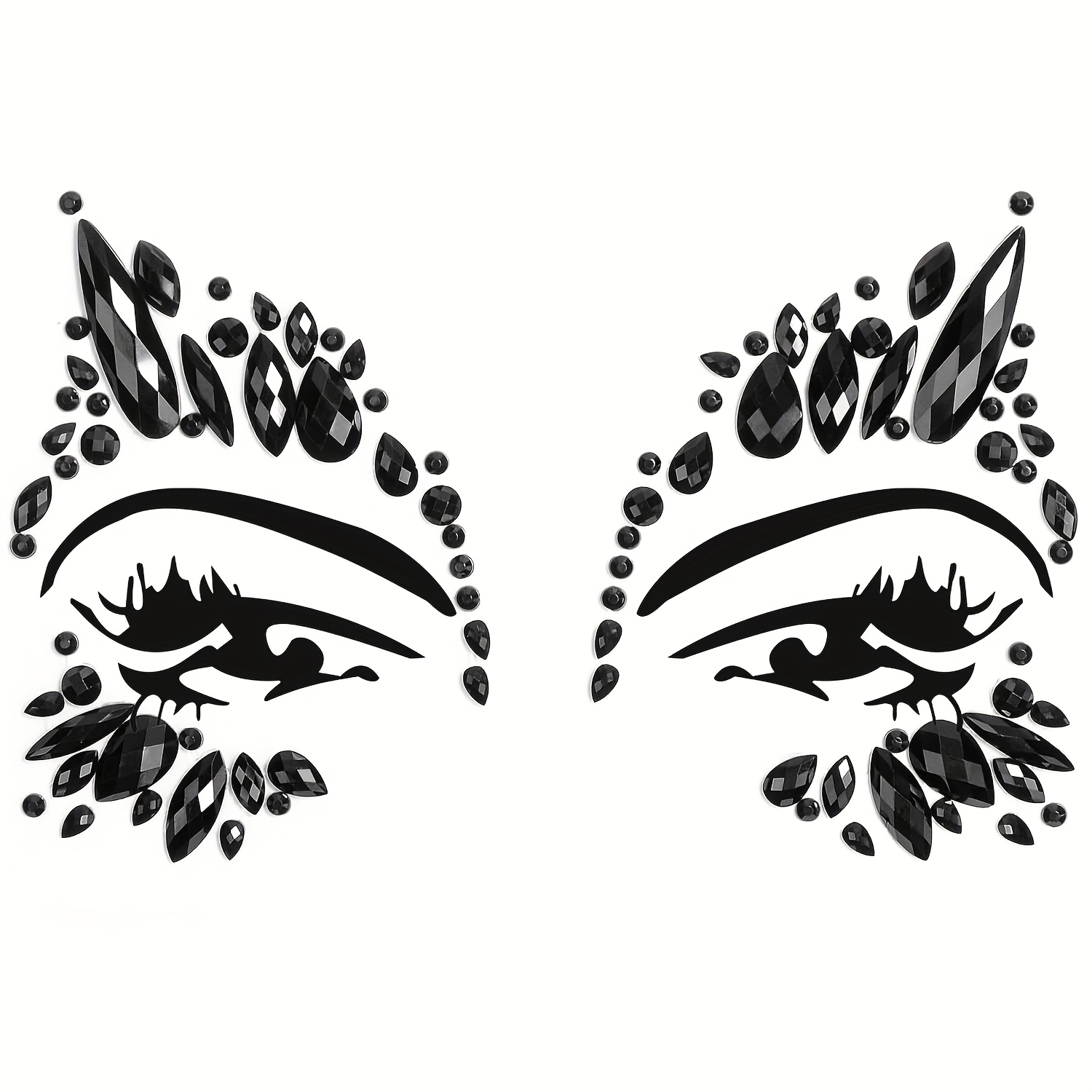 Image of Halloween Black Rhinestone Face Stickers, Dark Teardrop Face Tear Gems, Resin Rhinestone Adhesive Brow Stickers For Men's And Women's Prom Party Makeup