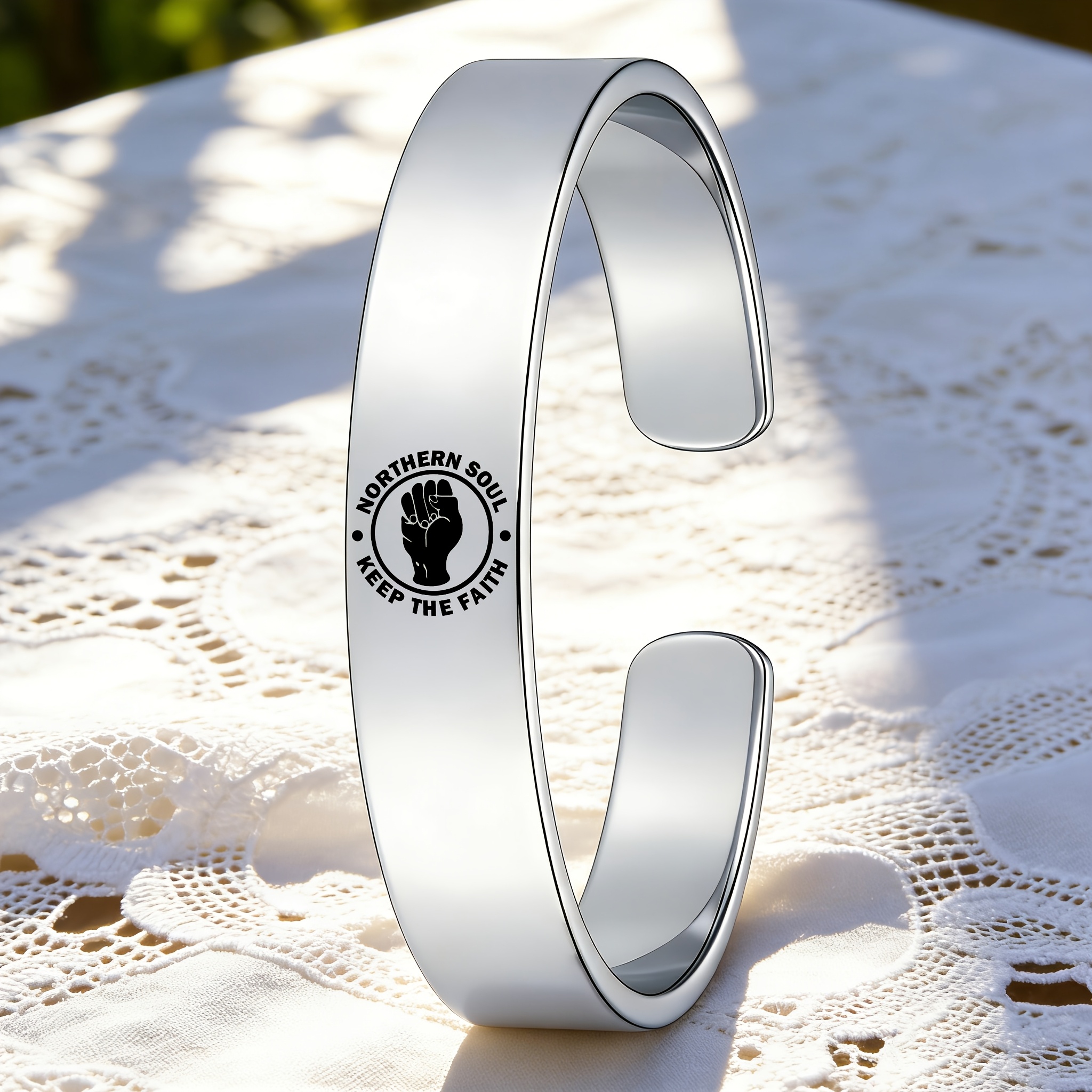 Keep The Faith Stainless Steel Open Bangle Bracelet