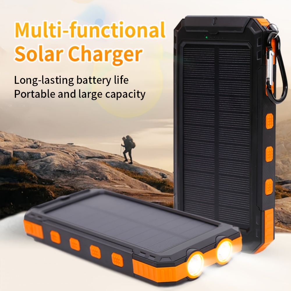 

Solar Charger Power Bank, Real Rated 10, 000mah Portable Charger With Usb C Input/output For Cell Phones, External Battery Pack With Dual Super Bright Flashlight For Camping