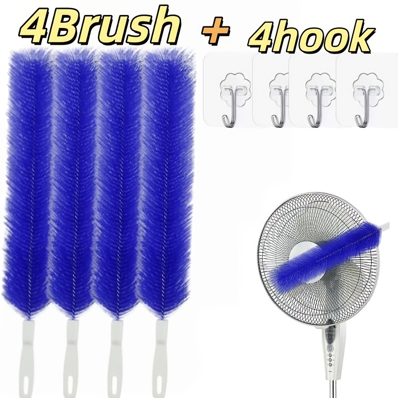 TEMU 8pcs Set (4pcs Fan Cleaning Brushes And 4pcs Hooks), Dusting Brushes, Suitable For All Types Of Fans, Reusable; Fiber Head Dusting Brushes, Used