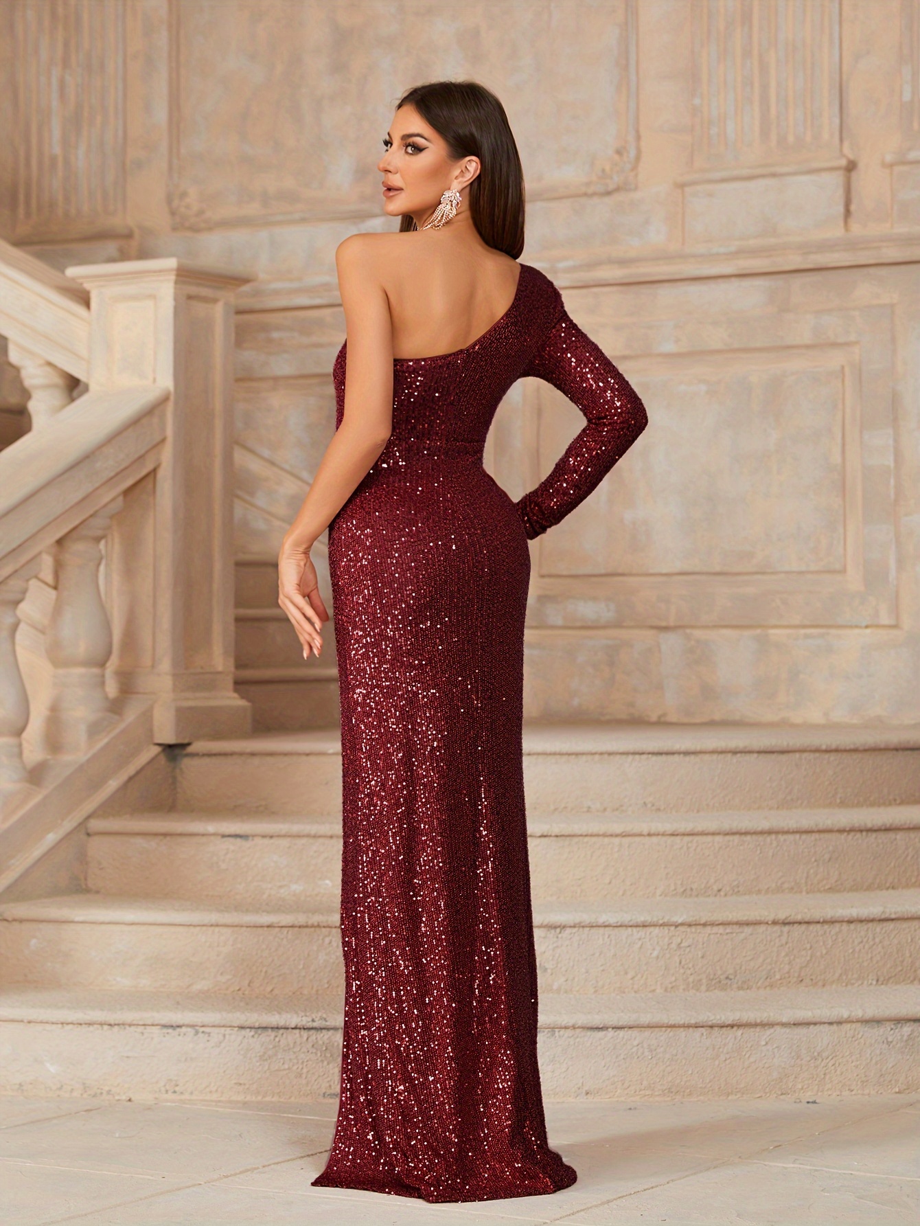 Homecoming Dresses Long Sleeve Long Tight Sparkly Dresses AOCRD