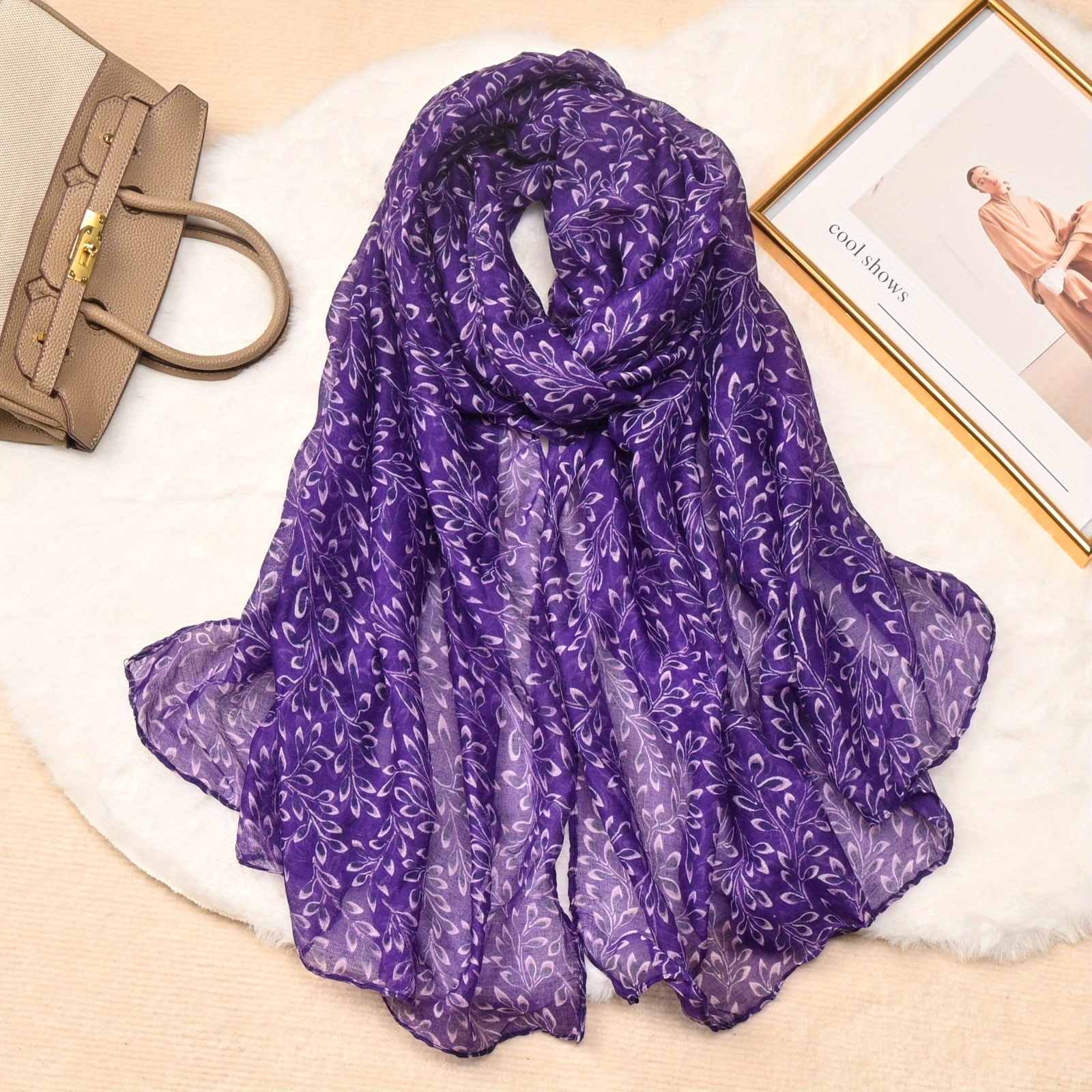 Image of 1pc Women's Elegant Casual Floral Print Scarf, Long Scarf, Headscarf, Suitable For Daily Wear And Gatherings