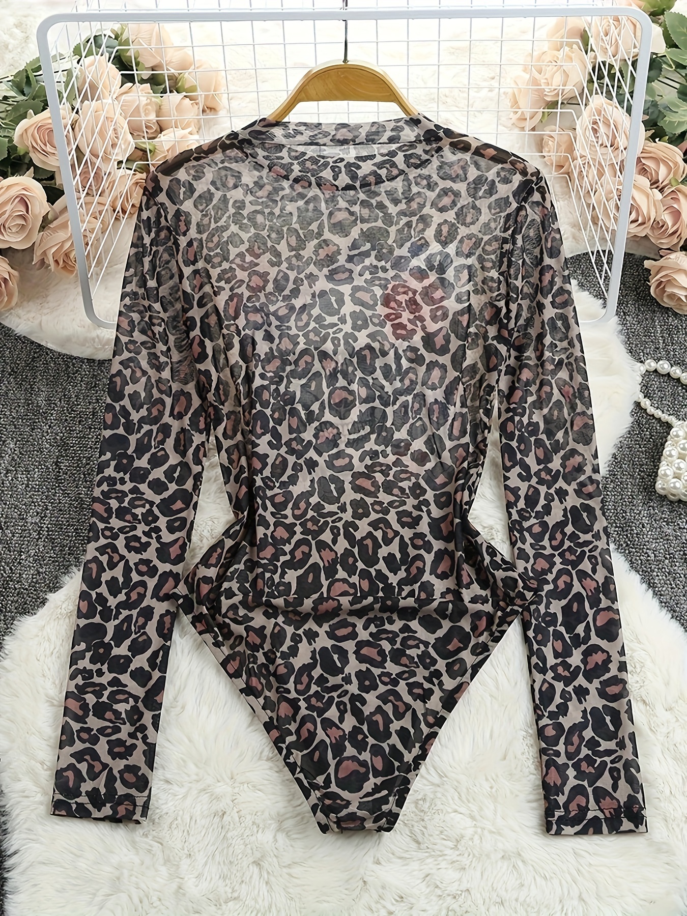 Leopard Mesh Jumpsuit Fashion Nova Floerns Women's Plus Size