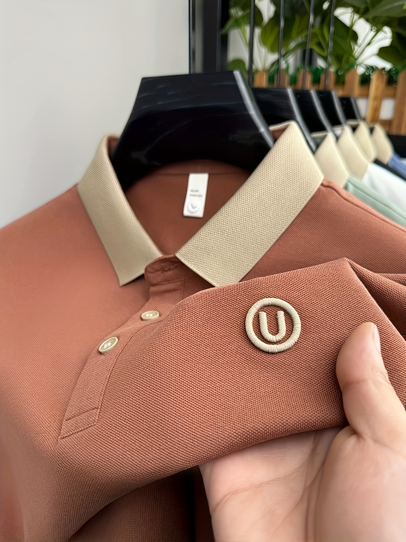 Men's Stylish Embroidered Shirt - Casual Short Sleeve, Button-Up Collar, White with Gray Collar & Cuff Accents, Soft Polyester Fabric, Perfect for Golf or Casual Attire, Golf Shirt | Embroidered Collar Detail | Smooth Texture